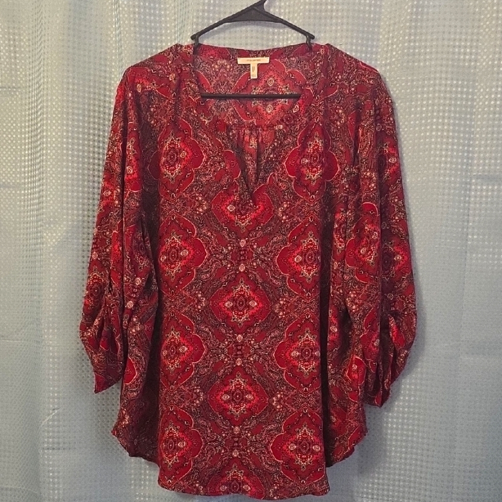 Maurices Red and Black Paisley Blouse